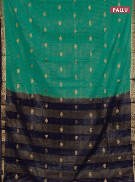 Semi mysore silk saree teal green and navy blue with allover zari checks & buttas and zari woven border