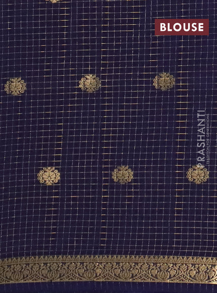 Semi mysore silk saree teal green and navy blue with allover zari checks & buttas and zari woven border