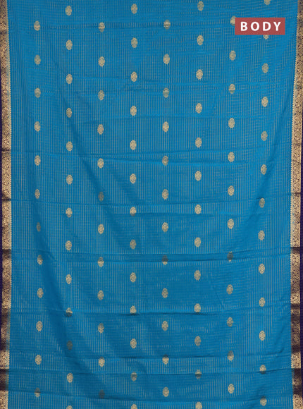 Semi mysore silk saree cs blue and navy blue with allover zari checks & buttas and zari woven border