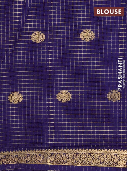 Semi mysore silk saree cs blue and navy blue with allover zari checks & buttas and zari woven border