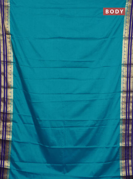 Semi mysore silk saree cs blue and navy blue with plain body and zari woven border