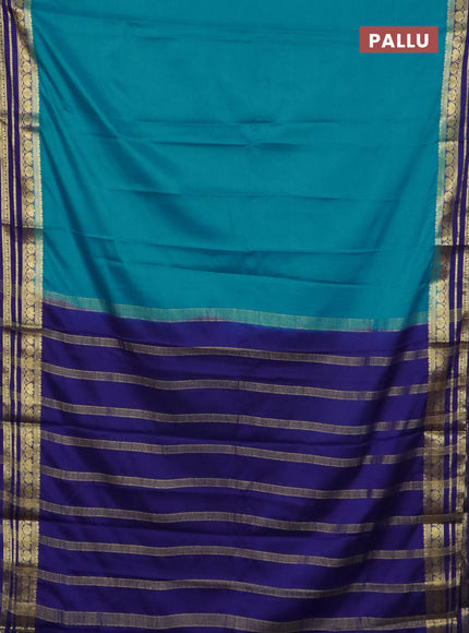 Semi mysore silk saree cs blue and navy blue with plain body and zari woven border