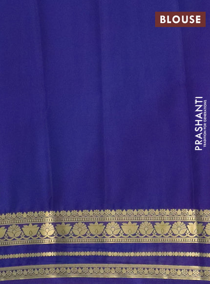 Semi mysore silk saree cs blue and navy blue with plain body and zari woven border