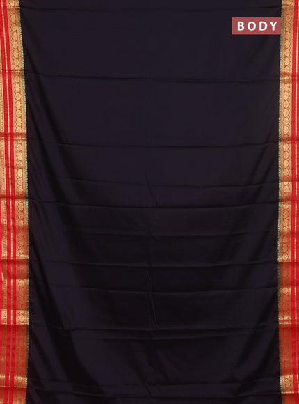 Semi mysore silk saree black and red with plain body and zari woven border
