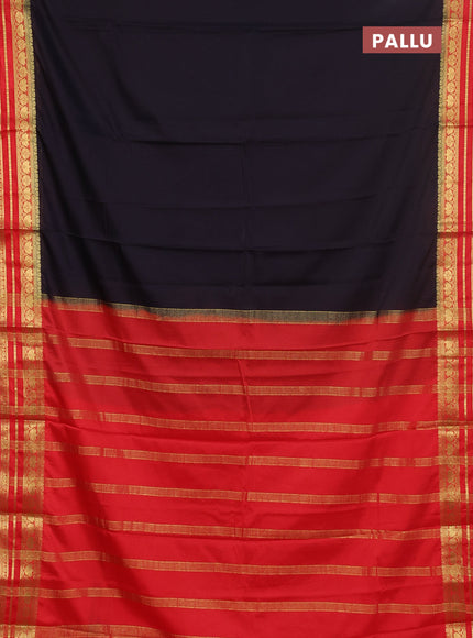 Semi mysore silk saree black and red with plain body and zari woven border