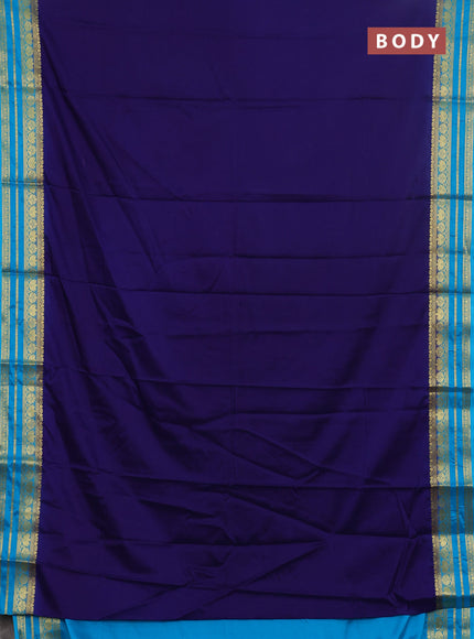 Semi mysore silk saree navy blue and cs blue with plain body and zari woven border