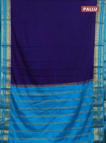Semi mysore silk saree navy blue and cs blue with plain body and zari woven border