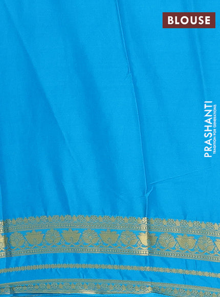 Semi mysore silk saree navy blue and cs blue with plain body and zari woven border