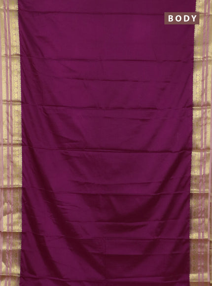 Semi mysore silk saree purple and peach shade with plain body and zari woven border