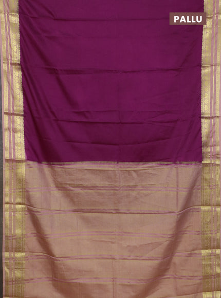 Semi mysore silk saree purple and peach shade with plain body and zari woven border