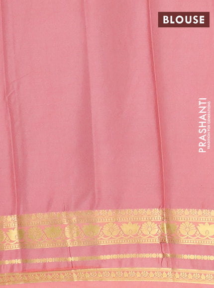 Semi mysore silk saree purple and peach shade with plain body and zari woven border