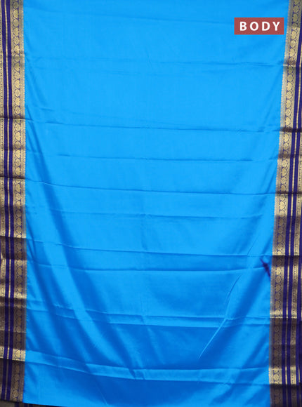 Semi mysore silk saree cs blue and navy blue with plain body and zari woven border