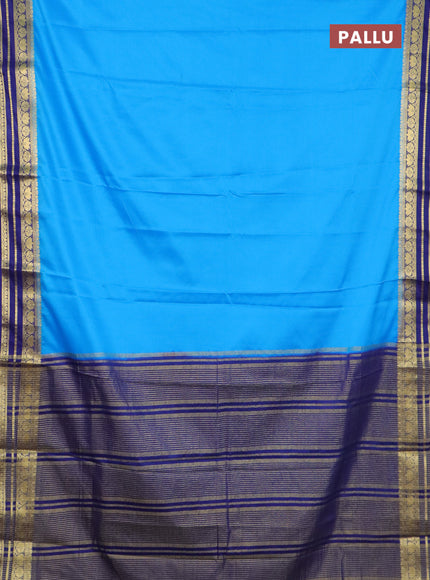 Semi mysore silk saree cs blue and navy blue with plain body and zari woven border