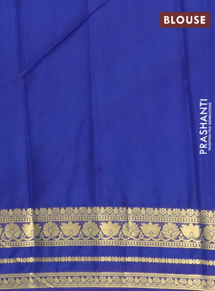 Semi mysore silk saree cs blue and navy blue with plain body and zari woven border