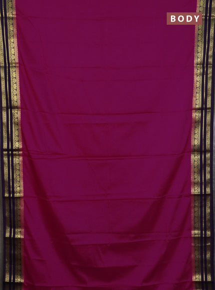 Semi mysore silk saree dark pink and violet with plain body and zari woven border