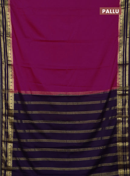 Semi mysore silk saree dark pink and violet with plain body and zari woven border