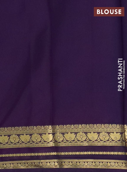 Semi mysore silk saree dark pink and violet with plain body and zari woven border