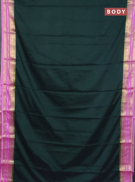 Semi mysore silk saree bottle green and lotus pink with plain body and zari woven border
