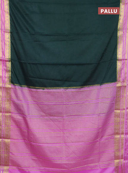 Semi mysore silk saree bottle green and lotus pink with plain body and zari woven border