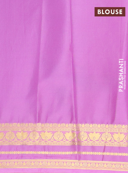 Semi mysore silk saree bottle green and lotus pink with plain body and zari woven border