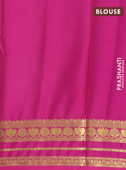 Semi mysore silk saree peach orange and pink with plain body and zari woven border