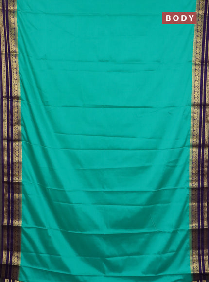 Semi mysore silk saree teal green and violet with plain body and zari woven border