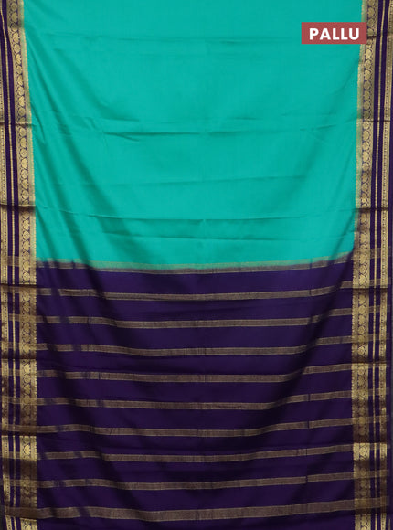 Semi mysore silk saree teal green and violet with plain body and zari woven border