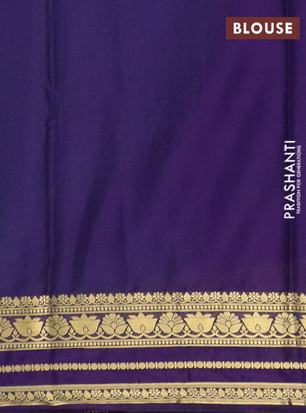 Semi mysore silk saree teal green and violet with plain body and zari woven border