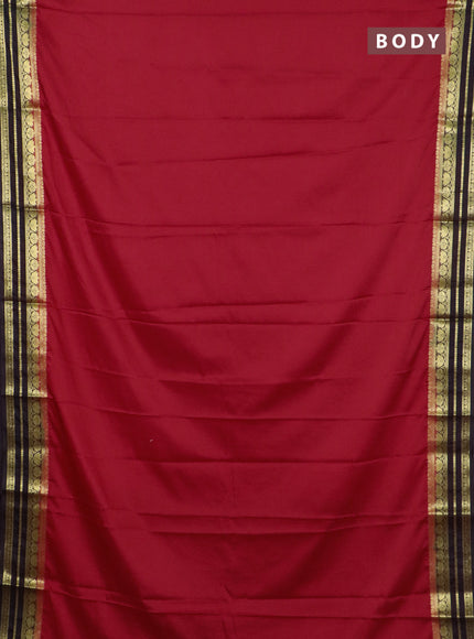 Semi mysore silk saree red and coffee brown with plain body and zari woven border