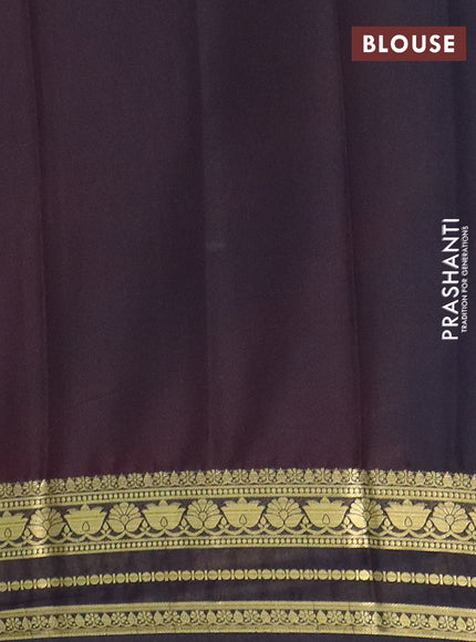 Semi mysore silk saree red and coffee brown with plain body and zari woven border