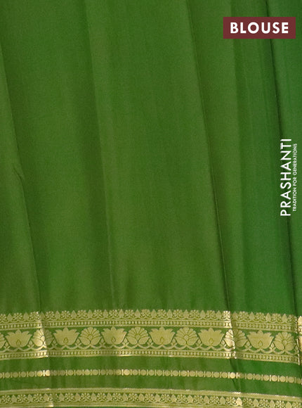 Semi mysore silk saree yellow and light green with plain body and zari woven border