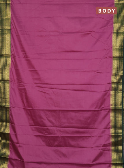 Semi mysore silk saree mauve pink and green with plain body and zari woven border