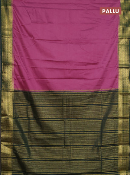 Semi mysore silk saree mauve pink and green with plain body and zari woven border