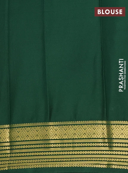 Semi mysore silk saree cream and green with plain body and zari woven border