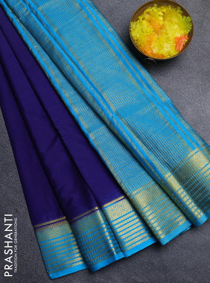 Semi mysore silk saree navy blue and cs blue with plain body and zari woven border