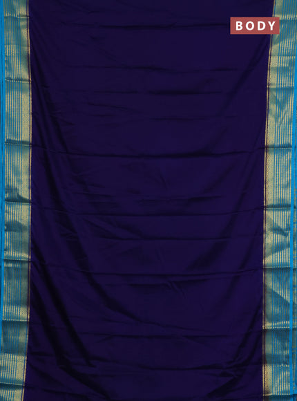 Semi mysore silk saree navy blue and cs blue with plain body and zari woven border