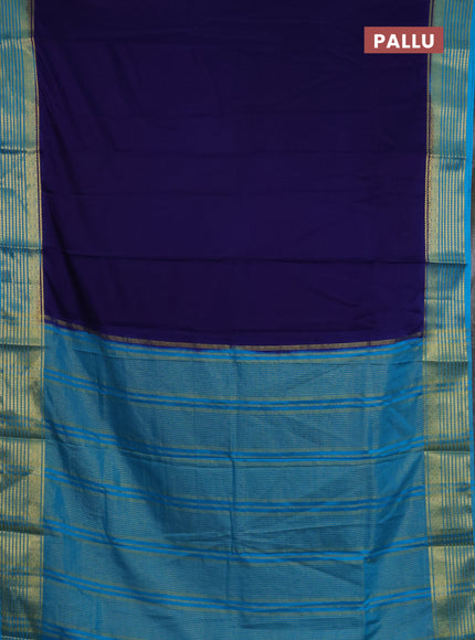 Semi mysore silk saree navy blue and cs blue with plain body and zari woven border