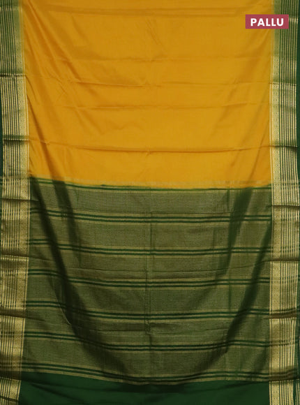 Semi mysore silk saree yellow and green with plain body and zari woven border