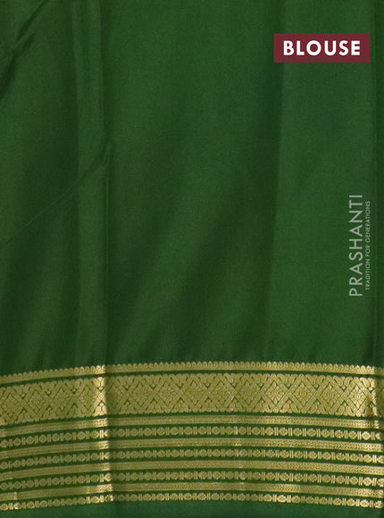 Semi mysore silk saree yellow and green with plain body and zari woven border