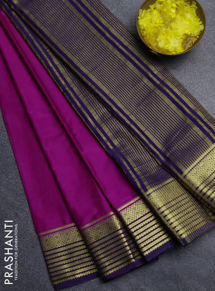 Semi mysore silk saree purple and violet with plain body and zari woven border