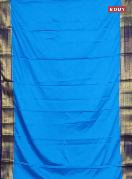 Semi mysore silk saree cs blue and navy blue with plain body and zari woven border