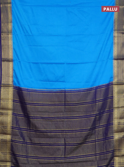 Semi mysore silk saree cs blue and navy blue with plain body and zari woven border