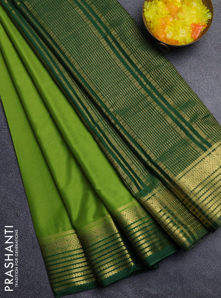 Semi mysore silk saree light green and green with plain body and zari woven border