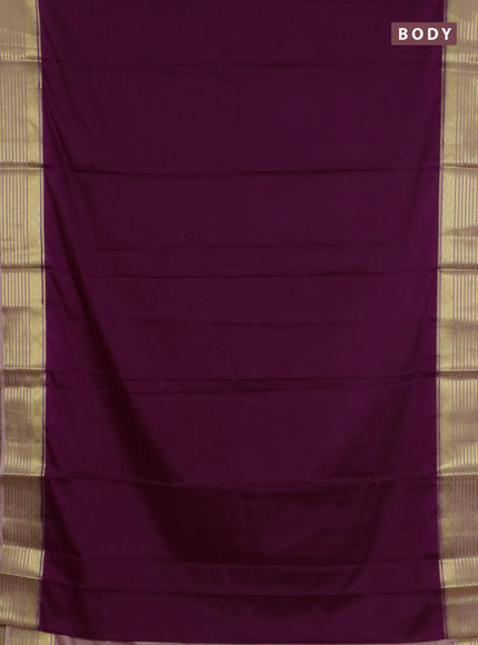 Semi mysore silk saree deep purple and peach shade with plain body and zari woven border