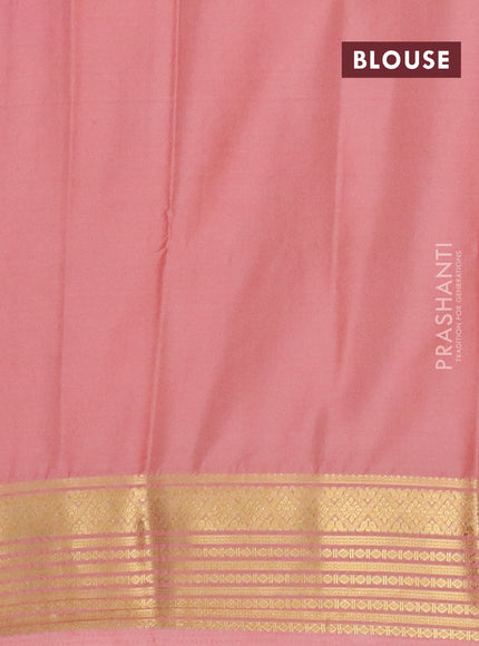 Semi mysore silk saree deep purple and peach shade with plain body and zari woven border