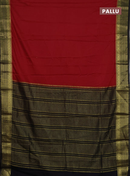 Semi mysore silk saree red and black with plain body and zari woven border