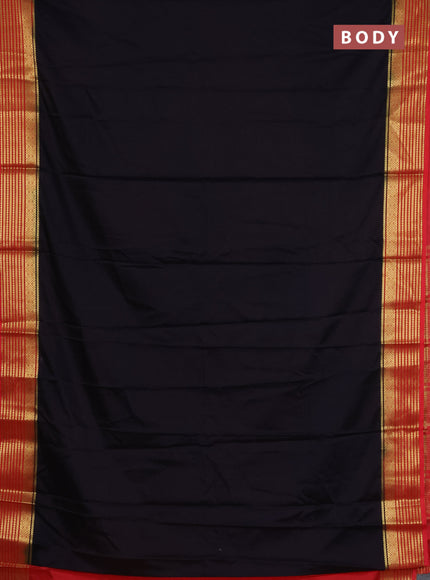 Semi mysore silk saree coffee brown and red with plain body and zari woven border