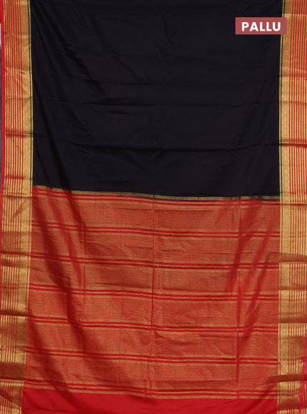 Semi mysore silk saree coffee brown and red with plain body and zari woven border