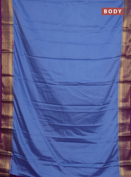 Semi mysore silk saree pastel blue and purple with plain body and zari woven border