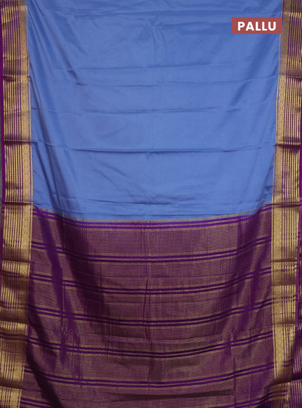Semi mysore silk saree pastel blue and purple with plain body and zari woven border